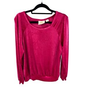Maeve Anthropologie Velour Sweatshirt Fuchsia Pink Crew Neck Size Small